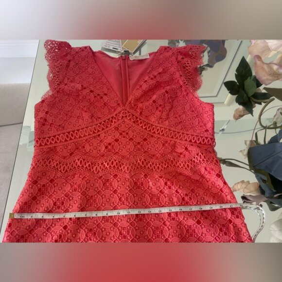 Michael Kors Coral Pink  Lace & Ruffled Mini Dress V-Neck Flutter Sleeves NWT - Picture 8 of 10